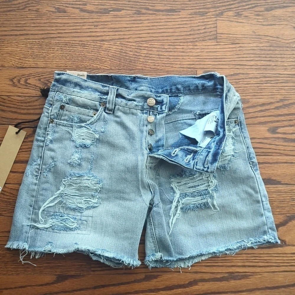New Ksubi x Revolve Shorts distressed Swiftie denim blue button fly boyfriend